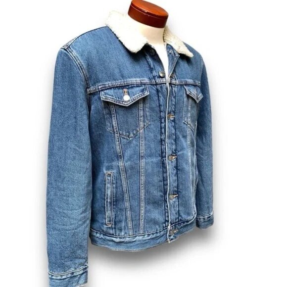 Levi Signature Gold Sherpa Lined Trucker Denim Jean Jacket Men’s size Medium - Picture 1 of 15